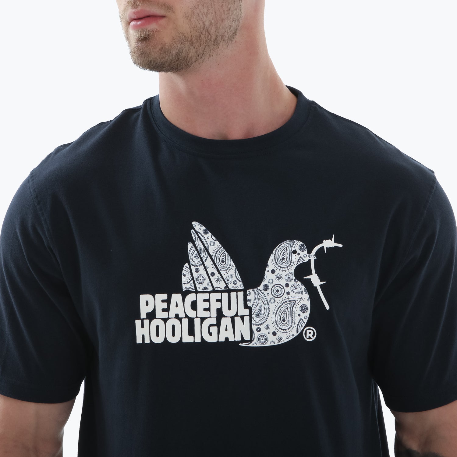 Paisley Dove T-Shirt Navy - Peaceful Hooligan 