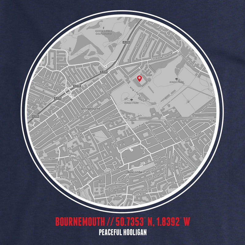 Bournemouth T-Shirt Print Artwork Navy - Peaceful Hooligan 