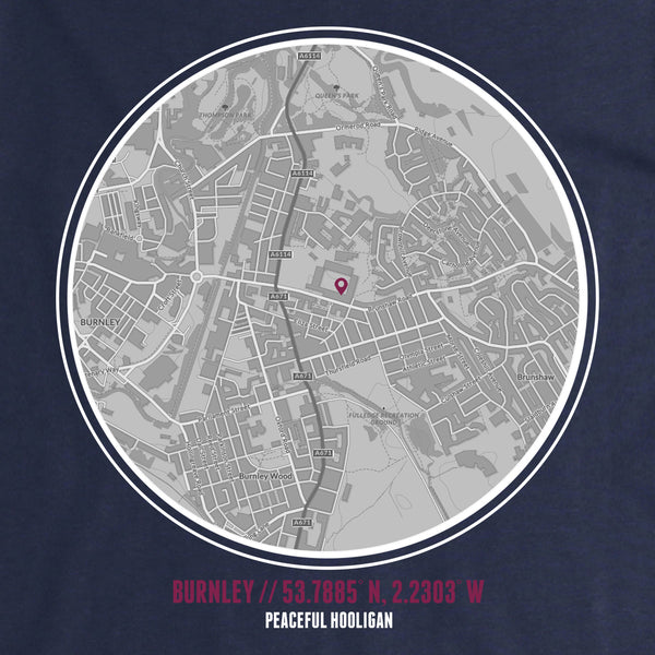 Burnley Sweatshirt Print Artwork Navy - Peaceful Hooligan 