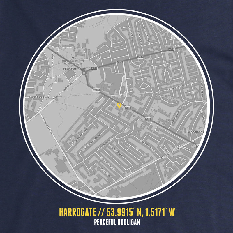 Harrogate T-Shirt Print Artwork Navy - Peaceful Hooligan 