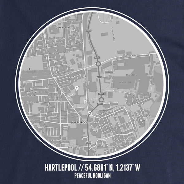 Hartlepool T-Shirt Print Artwork Navy - Peaceful Hooligan 