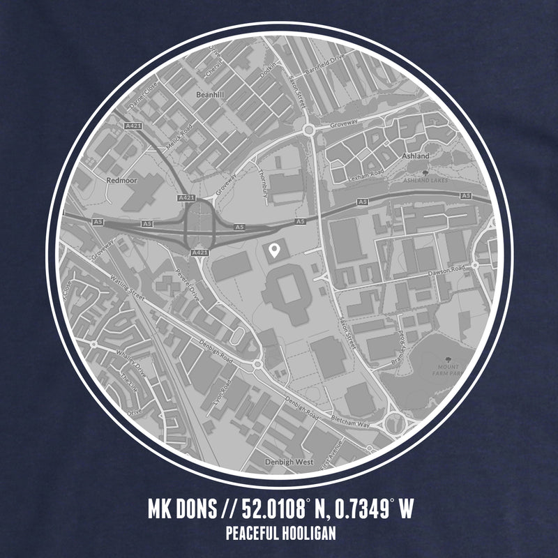 MK Dons T-Shirt Print Artwork Navy - Peaceful Hooligan 