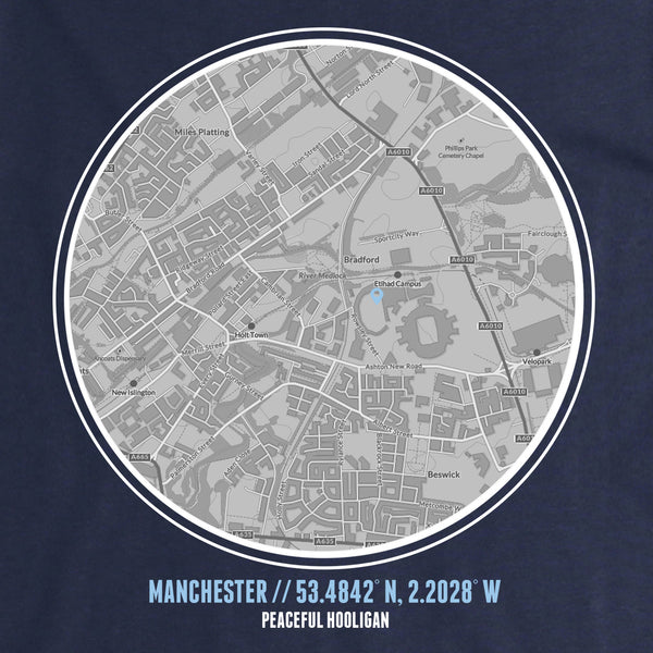 Manchester C TShirt Print Artwork Navy - Peaceful Hooligan 