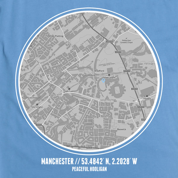 Manchester C TShirt Print Artwork Sky Blue - Peaceful Hooligan 
