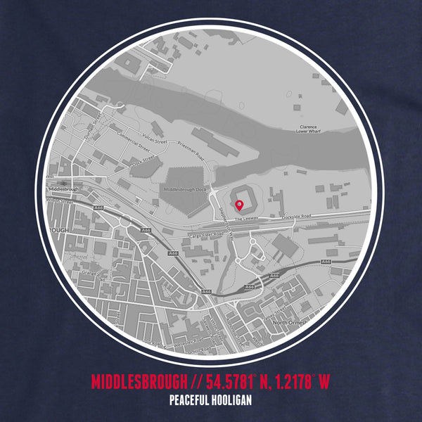 Middlesbrough Sweatshirt Print Artwork Navy - Peaceful Hooligan 