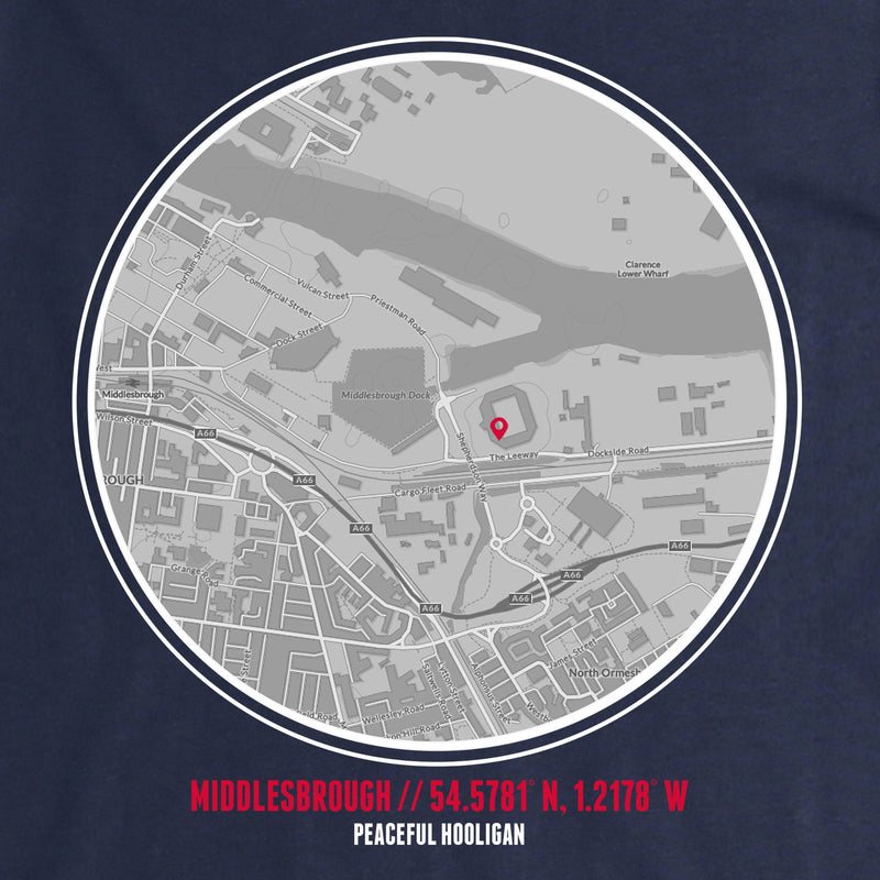 Middlesbrough Hoodie Print Artwork Navy - Peaceful Hooligan 
