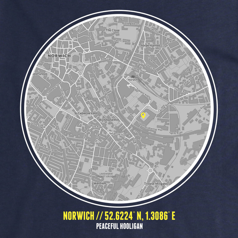 Norwich T-Shirt Print Artwork Navy - Peaceful Hooligan 