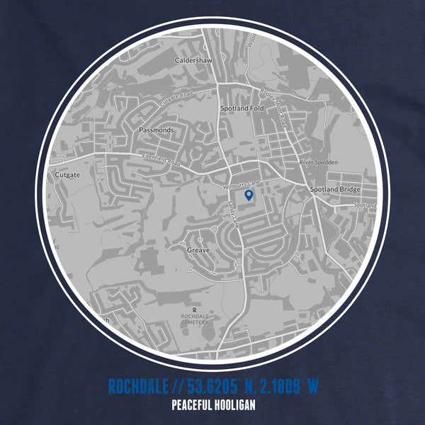 Rochdale T-Shirt Print Artwork Navy - Peaceful Hooligan 