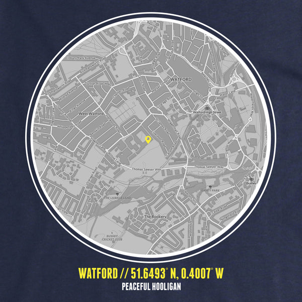 Watford T-Shirt Print Artwork Navy - Peaceful Hooligan 
